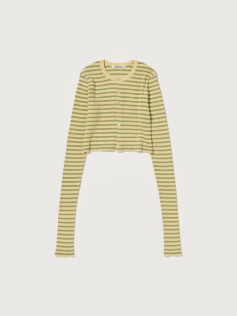 AURALEE COTTON HIGH GAUGE RIB KNIT CROPPED CREW NECK CARDIGAN