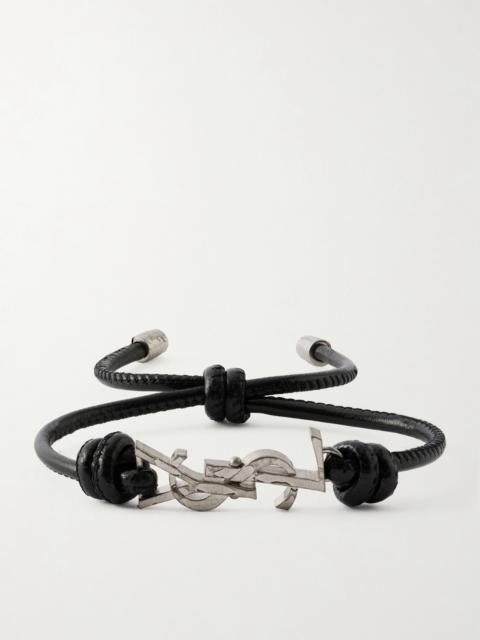 SAINT LAURENT Silver-Tone and Leather Bracelet