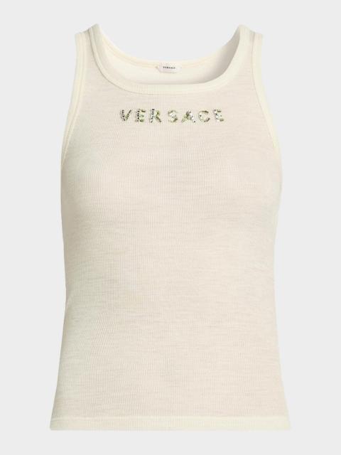 VERSACE JEANS COUTURE La Vacanza Crystal Logo Rib-Knit Tank