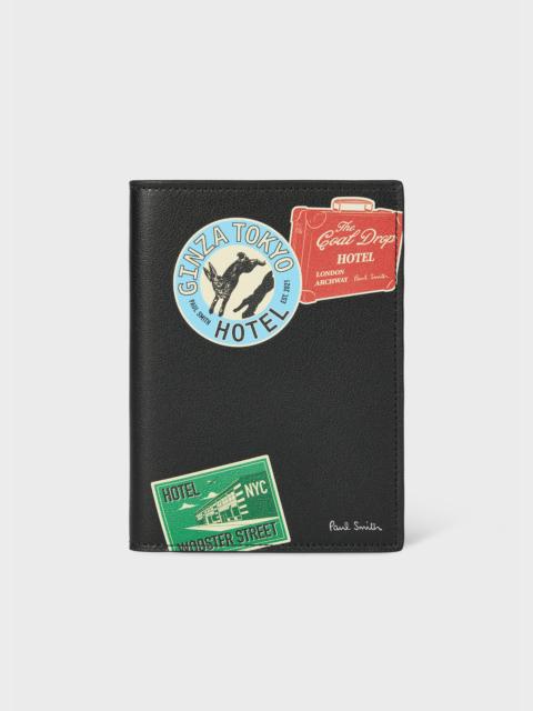 Paul Smith Black 'Hotel Stickers' Leather Passport Holder