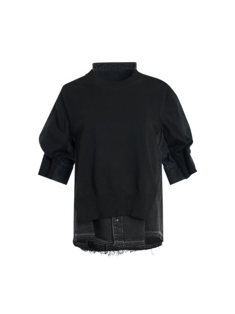 Denim x Knit Sweater in Black