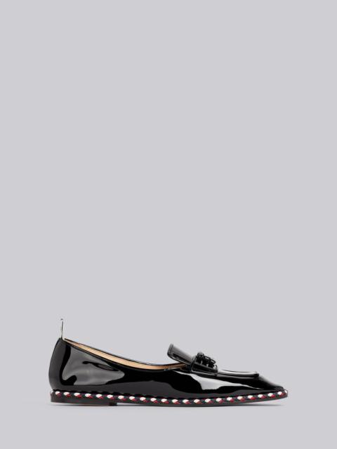 Thom Browne Black Soft Patent Leather Stripe Cord Trimmed Leather Sole Bow Detail Soft Loafer