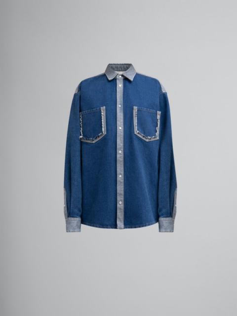 BLUE TWO-TONE DENIM SHIRT WITH RAW-CUT EDGES