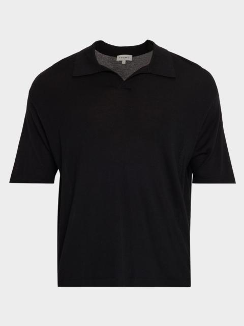 FRAME Men's Wool and Cashmere Johnny Collar Short-Sleeve Polo Sweater