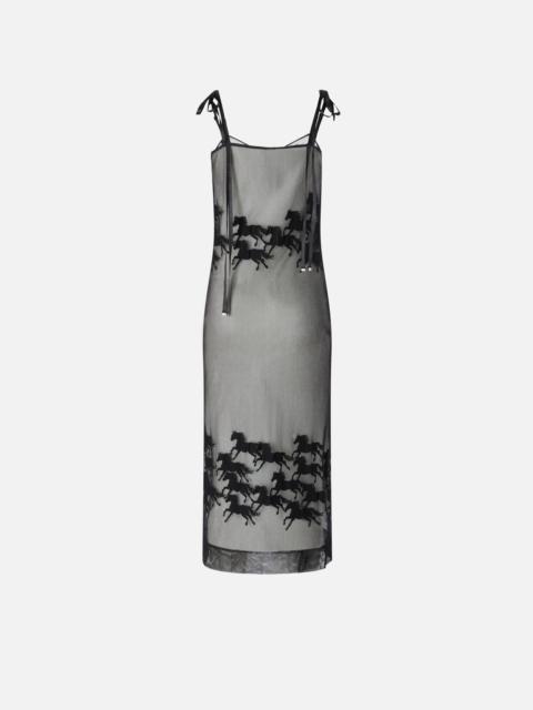 PINKO REIMAGINE BY PINKO X PATRICK MCDOWELL SHEER MIDI DRESS WITH HORSE MOTIF