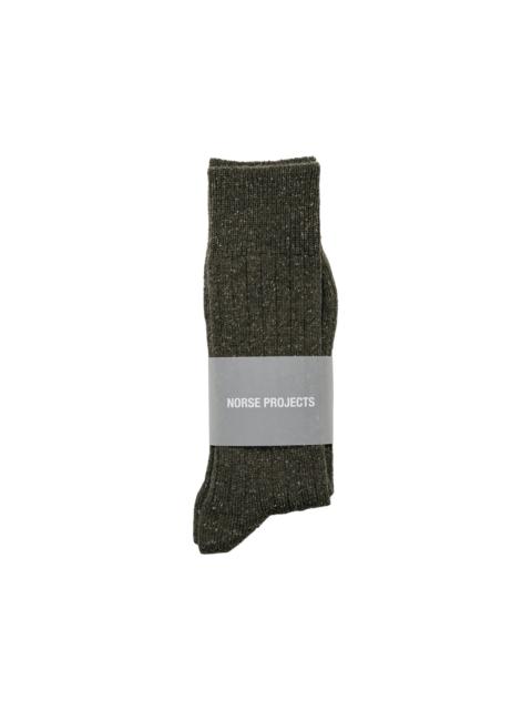 NORSE PROJECTS Bykle Neps Wool Rib Sock Olive NIght