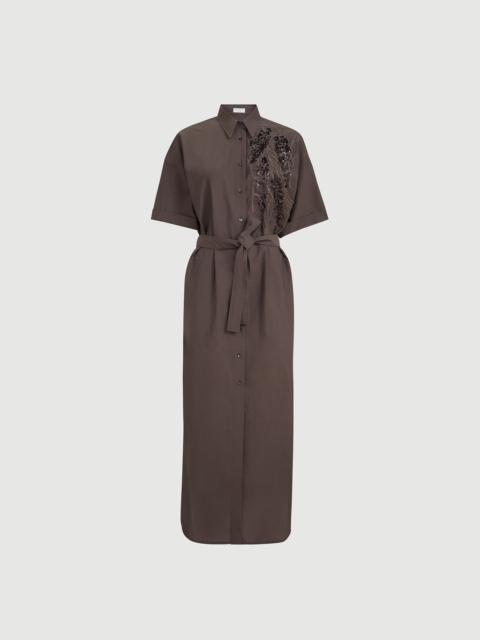 Brunello Cucinelli Techno cotton poplin dress with dazzling seabed embroidery