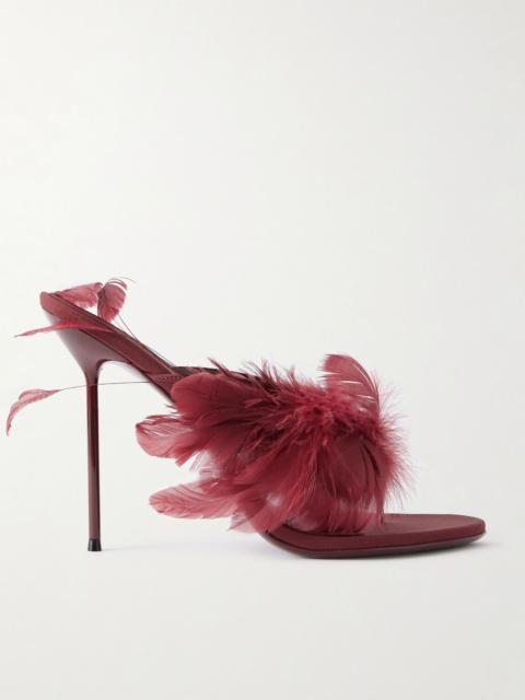 PARIS TEXAS Lidia feather-trimmed leather mules Burgundy