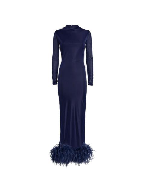 16ARLINGTON Luna feather-trim gown