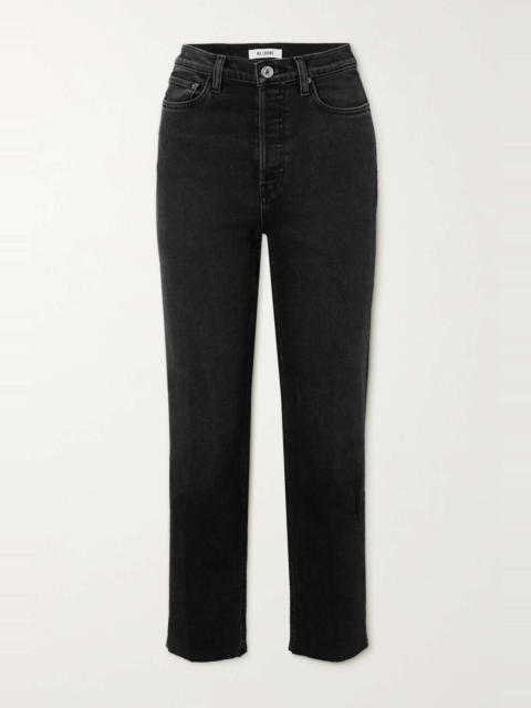 70s Stove Pipe cropped distressed high-rise straight-leg jeans