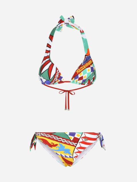 Carretto-print triangle bikini