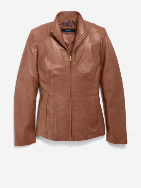 COLE HAAN Women's Wing Collar Leather Jacket