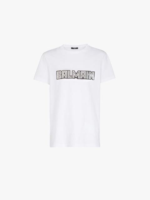White eco-designed cotton T-shirt with embossed silver Balmain Paris logo