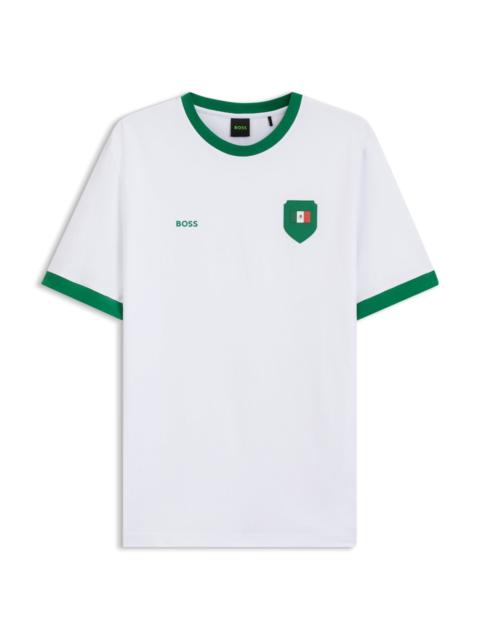 BOSS STRETCH-COTTON T-SHIRT WITH COUNTRY FLAG AND LOGO