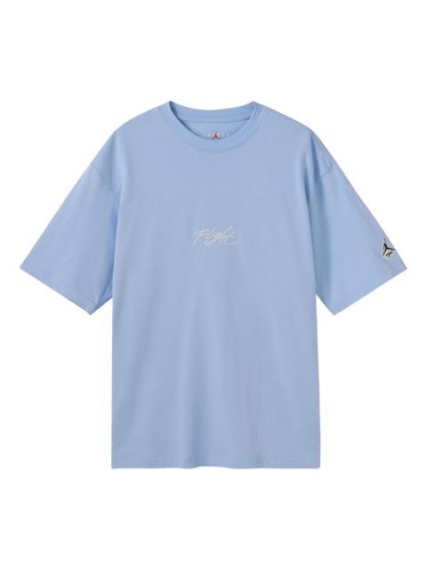 Men's Jordan Flight Essentials Embroidered Logo Sports Round Neck Short Sleeve Blue T-Shirt DA9890-4