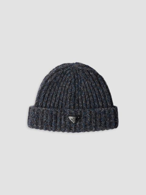 Prada Men's Mouliné Cashmere and Wool Beanie - Blue