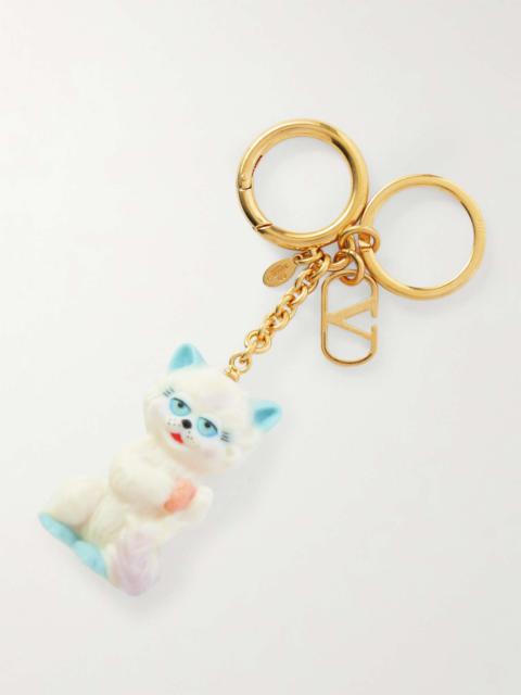 Valentino Le Chat De La Maison Gold-Tone and Plastic Key Fob