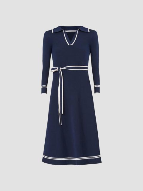 Shoshanna Women's Malia Tie-Waist A-Line Midi Dress - Navy Ivory