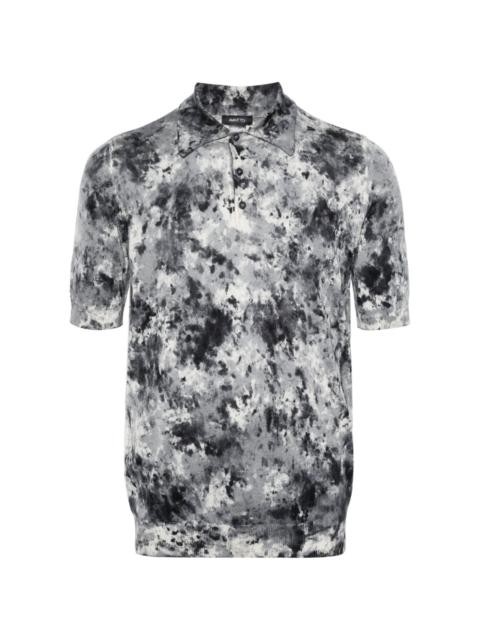 abstract-print ribbed polo shirt