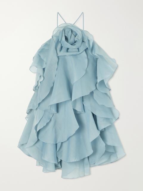 Aje. Pandorea Appliquéd Ruffled Layered Chiffon Mini Dress