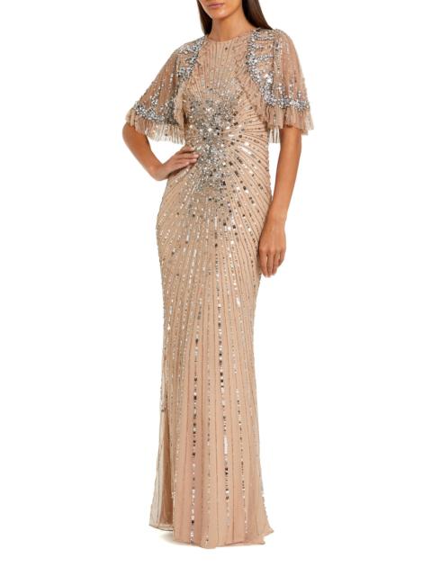 MAC DUGGAL Women's Embellished Tulle Capelet Gown - Beige Silver