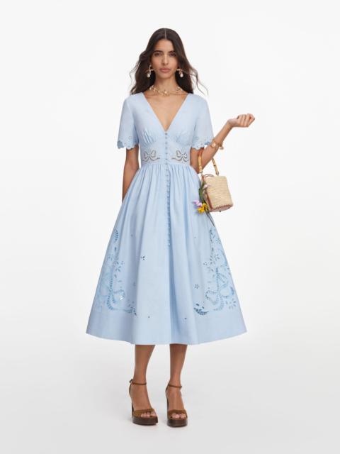 self-portrait Blue Cotton Embroidered Midi Dress