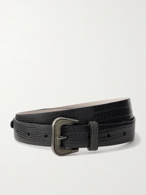 Brunello Cucinelli Lizard-effect patent-leather belt Black