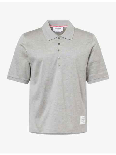 Thom Browne Striped-Sleeve Brand-Patch Cotton Polo Shirt