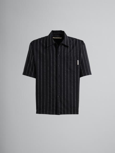 Marni BLACK PINSTRIPED FRESCO WOOL BOWLING SHIRT