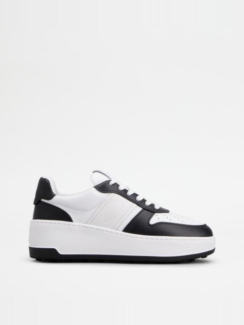Tod's PLATFORM SNEAKERS IN LEATHER - WHITE, BLACK | REVERSIBLE