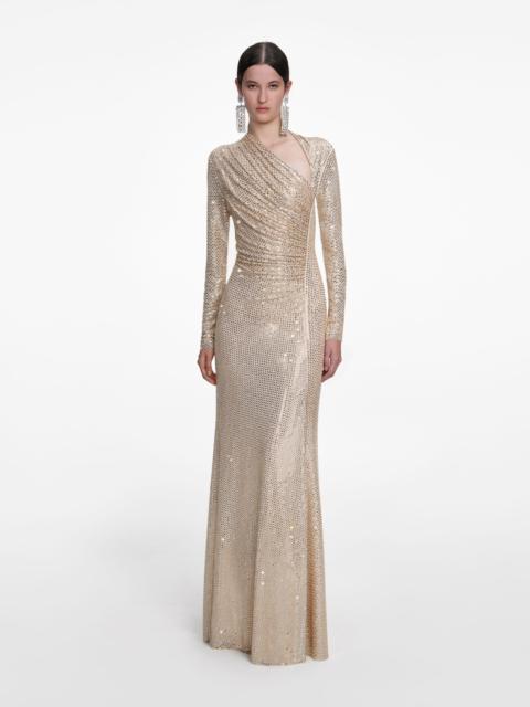 self-portrait Champagne Rhinestone Drape Maxi Dress