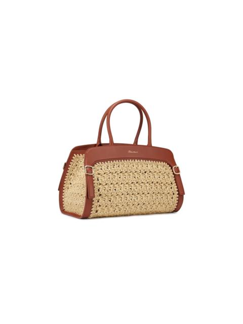 Santoni Brown leather and raffia handbag