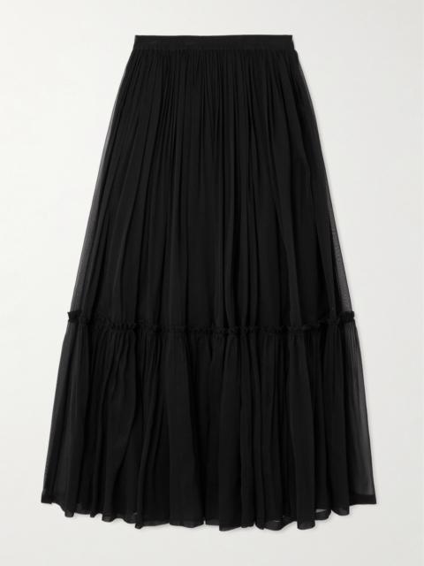 SAINT LAURENT Tiered Gathered Silk-chiffon Maxi Skirt