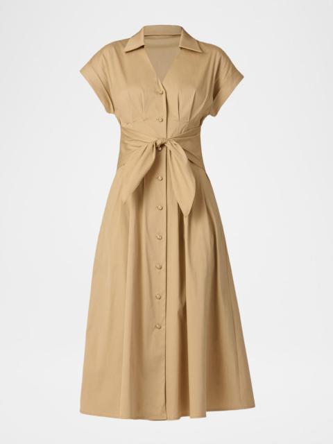Shoshanna Josephine Pleated Cotton Sateen Midi Shirtdress