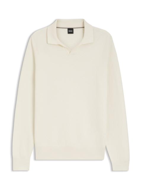 BOSS KNITTED COTTON SWEATER WITH JOHNNY COLLAR