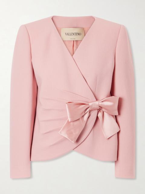Valentino Bow-detailed Satin-trimmed Gathered Wool-crepe Jacket