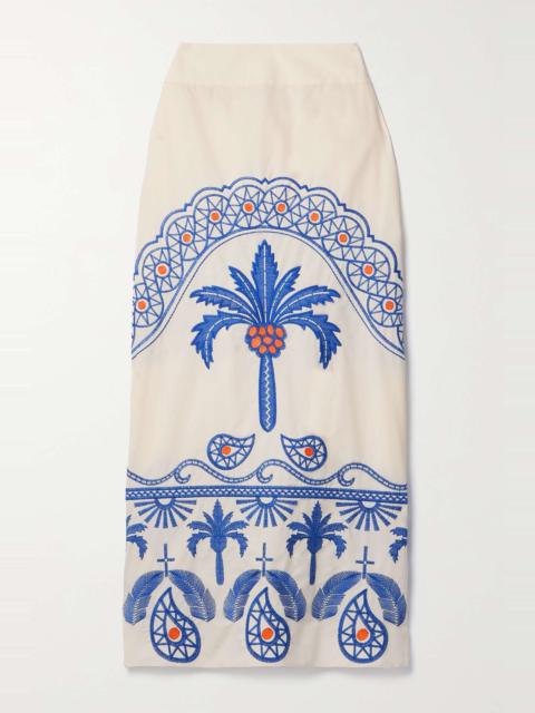 Johanna Ortiz + NET SUSTAIN Nature Walk embroidered cotton-blend midi skirt