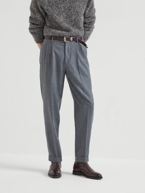 Virgin wool flannel leisure fit trousers with double pleats