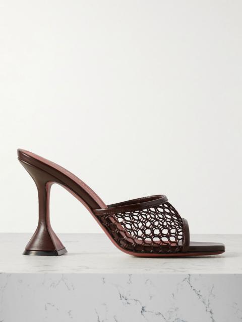 Amina Muaddi Lupita fishnet and leather mules Brown