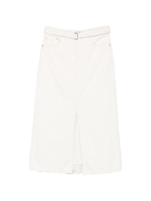 sacai belted front-slit midi skirt