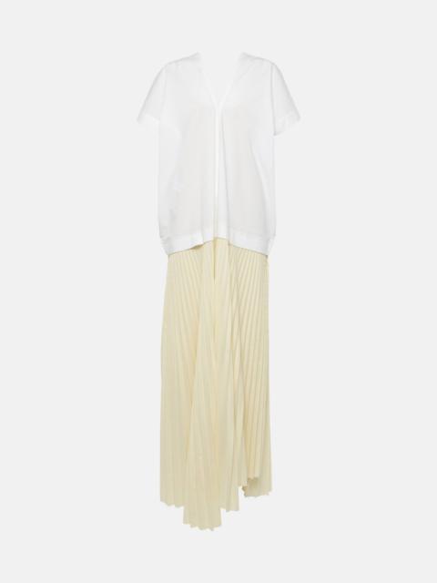 Pleated cotton-blend maxi dress