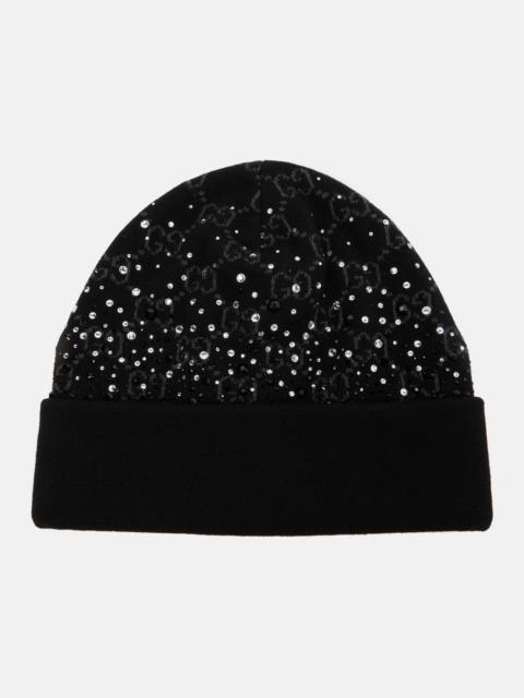 GUCCI GG crystal-embellished wool beanie