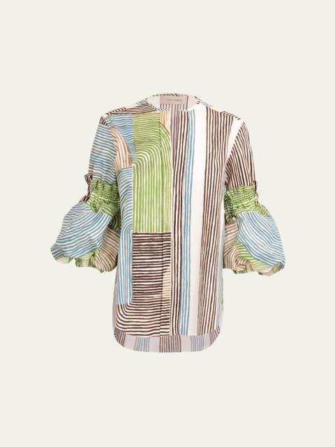 SILVIA TCHERASSI Lucaya Abstract-Print Puff-Sleeve Blouse