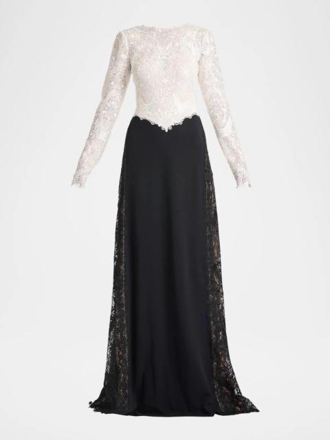 TADASHI SHOJI Vianne Two-Tone Lace A-Line Gown