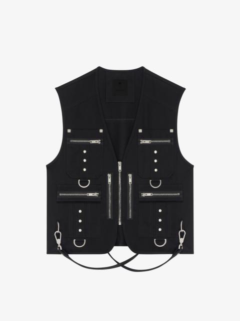 MULTIPOCKET WAISTCOAT IN WOOL WITH SUSPENDERS