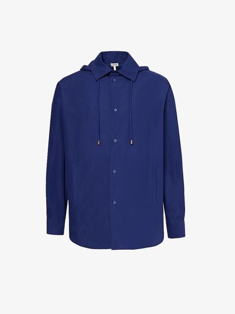 Anagram-jacquard hooded cotton overshirt