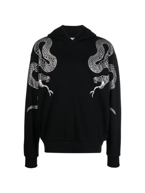 embellished snake-print detail hoodie
