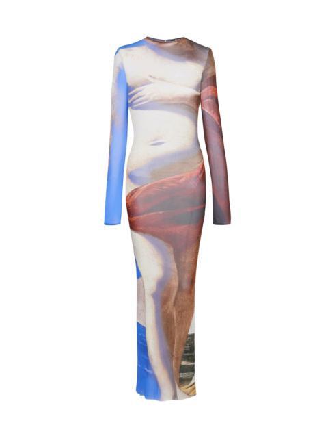 Trompe-l'oeil printed tulle maxi dress