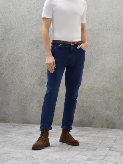 Brunello Cucinelli Garment-dyed leisure fit five-pocket trousers in slubbed cotton denim