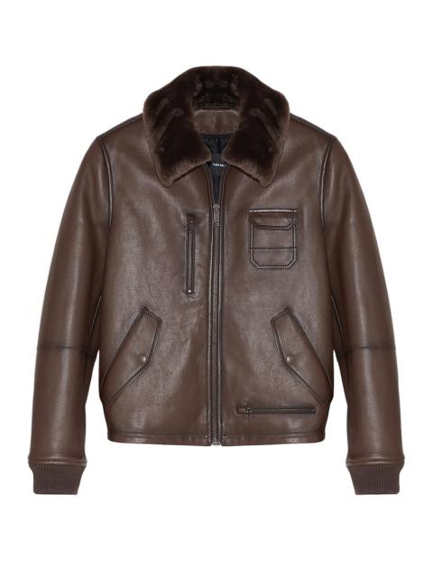 Yves Salomon Leather aviator jacket with shearling collar